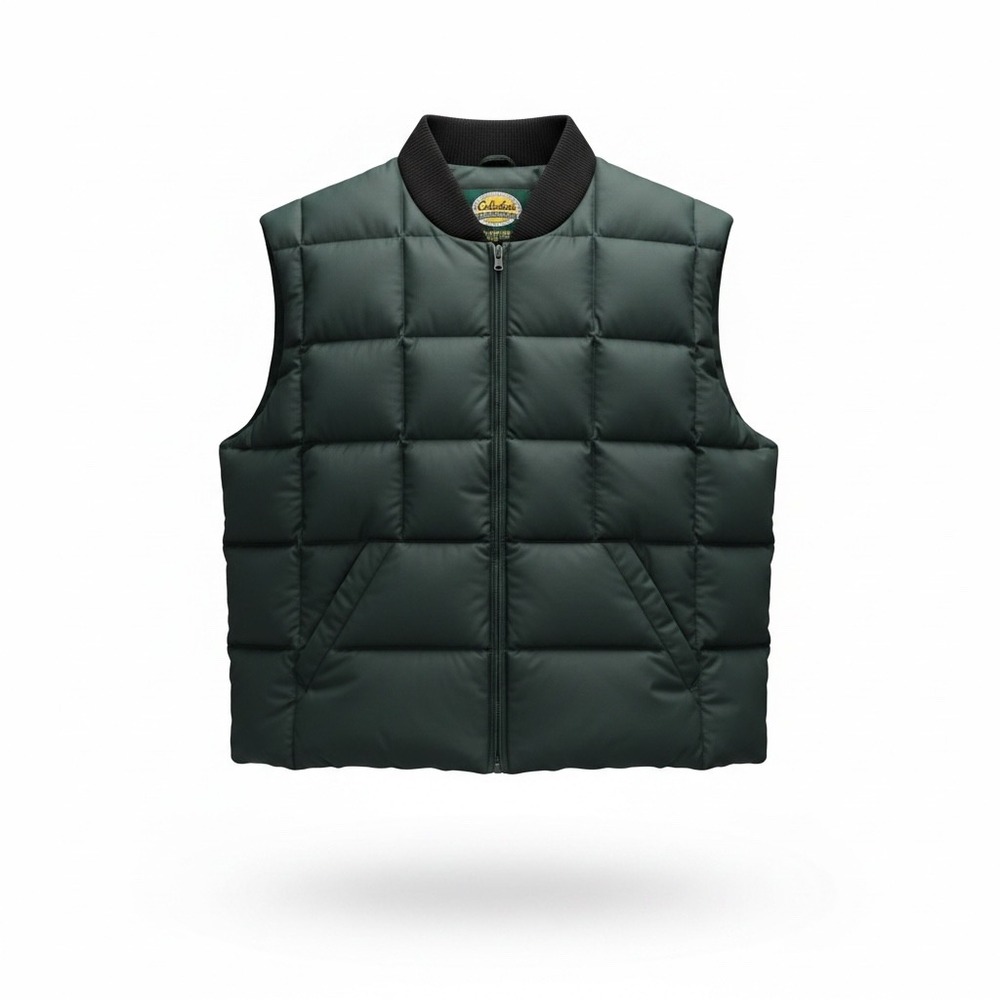 Cabela's Puffer Vest Men XL Green  Goose Down Quilted Full Zip Outdoor
